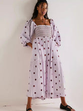 casual embroidered square collar sunflower light purple dress