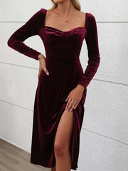 style party velvet maxi dress autumn and winter dress slit dress
