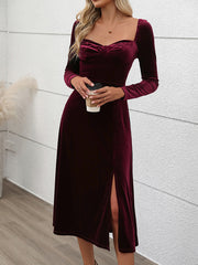 style party velvet maxi dress autumn and winter dress slit dress