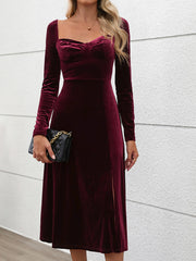 style party velvet maxi dress autumn and winter dress slit dress