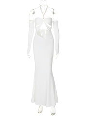 one-shoulder hollow design sexy hot girl halter neck dress