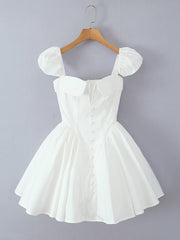 hot girl sexy square neck flying sleeves backless dress