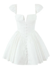 hot girl sexy square neck flying sleeves backless dress