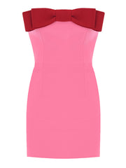 、Tube Top Bow Decorated Sexy Backless Double Layer Slim Hip Skirt Birthday Dress