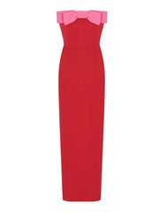 Tube Top Bow Sexy Off-shoulder Lace-up Decoration Elegant Slit Hip-wrapped Maxi Dress