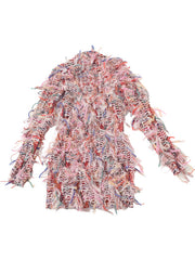 street style long sleeve striped tassel high waist dress