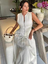 Sleeveless V-neck Casual Temperament Commuter Waist Zipper Neck Dress