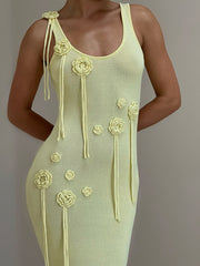 Beach Dress Solid Color Knitted Floating Flower Beach Bikini Swimsuit Cover-up Sun Protection Clothing