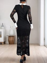 lace stitching dress black and white contrast high-end elegant slim dress