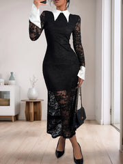 lace stitching dress black and white contrast high-end elegant slim dress