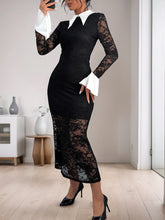 lace stitching dress black and white contrast high-end elegant slim dress