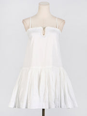 Hot girl style ruffled suspender skirt niche design printed short dress