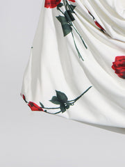 Year Christmas three-dimensional fishbone slim tube top dress rose print pleated design dress