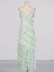 style printed lace design holiday suspender dress