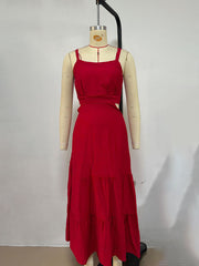 versatile solid color suspender dress