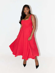 Simple Sexy Solid Color Strap Midi Dress