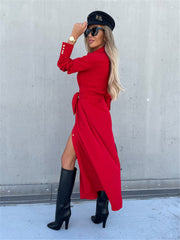 long skirt solid color cardigan long sleeve dress