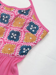 Sweet and Spicy Sleeveless Halter Neck Dress Backless Holiday Style Printed Dress