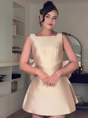 Satin Backless Bow Decorated High Waist Dress