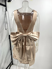 Satin Backless Bow Decorated High Waist Dress