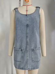 Washed Denim Overalls Suspender Dress