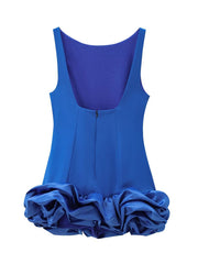 Fabric Patchwork Bubble Hem Sleeveless Short Dress