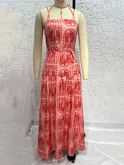 floral halter neck beach Hawaiian holiday dress