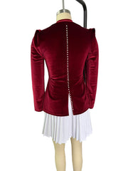 personalized long-sleeved color-blocked pleated hem mini skirt dress