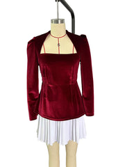 personalized long-sleeved color-blocked pleated hem mini skirt dress