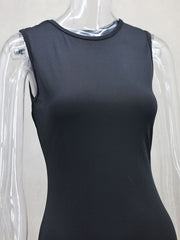 Round Neck Sleeveless Colorblock Hollow Embroidery A-Line Long Dress