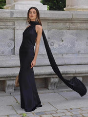simple single shoulder floor-length dress