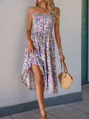 style suspender skirt pleated printed ruffle dress