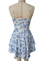 Printed Deep V Sleeveless Dress Strapless Cake Skirt