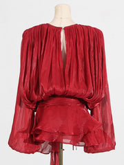 Hollow Pleated Ribbon Dress