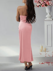 Sexy solid color suspender dress evening gown
