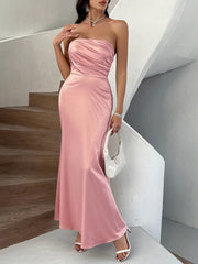 Solid color strapless evening dress