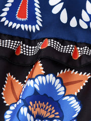 Stand collar printed long sleeve dress