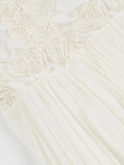 Three-dimensional rose decorated ruffle stitching suspender dress