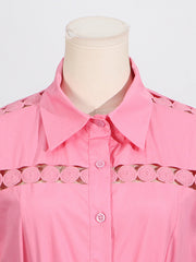 V-neck hollow lace-up slim lapel shirt dress