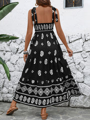 Casual holiday suspender ethnic style print dress