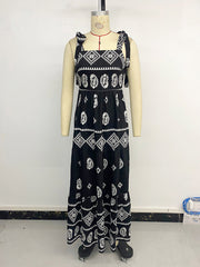Casual holiday suspender ethnic style print dress