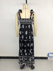 Casual holiday suspender ethnic style print dress