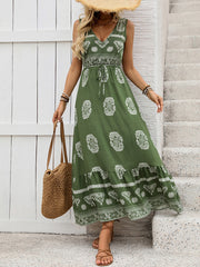Ethnic style casual V-neck high waist holiday dress