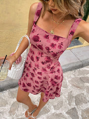 style floral slim suspender short dress