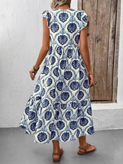 Vacation Loose V-Neck Ethnic Print Long Dress