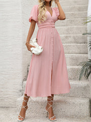 Textured fabric V-neck slit dress