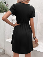 Simple style round neck lace petal short sleeve T-shirt dress