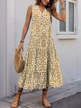 V-neck button print sleeveless casual dress