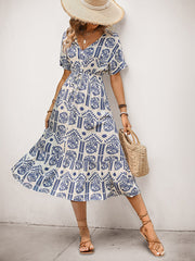 Simple casual A-line ethnic style printed dress