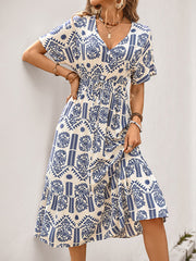 Simple casual A-line ethnic style printed dress